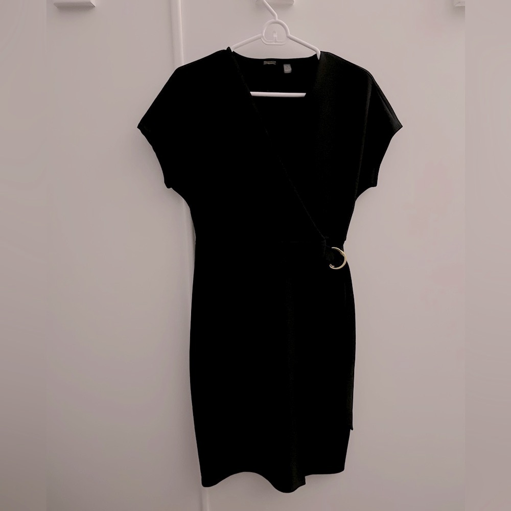 Tahari Black Faux Wrap Dress